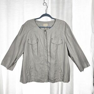 Chicos 100% Linen jacket Woman Extra Large Silver Metallic Shimmer Full Zip